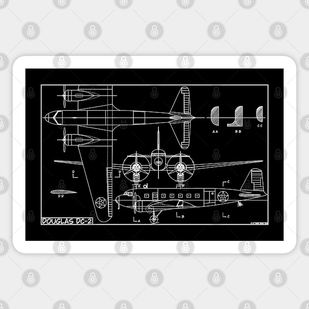 Douglas DC-2 American WW2 Military Transport Plane Blueprint Diagram Gift Magnet by Battlefields